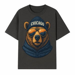 Vintage Chicago Bear Graphic Tee with Sunglasses and Mountains, Cozy Urban Wildlife Apparel - T-shirt 1758560001533.jpg