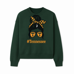 Tennessee Fashion Tee with Retro Bun & Sunglasses - Trendy Gift for Vols Fans - Orange Checkered Bow Design - Sweatshirt 1758560001540.jpg