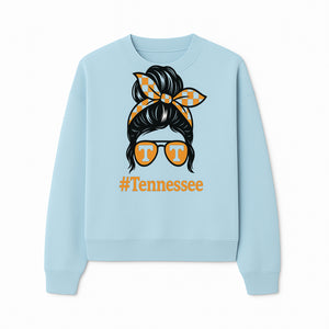 Tennessee Fashion Tee with Retro Bun & Sunglasses - Trendy Gift for Vols Fans - Orange Checkered Bow Design - Sweatshirt 1758560001821.jpg
