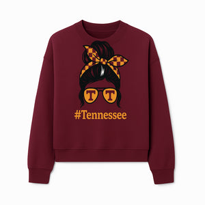 Tennessee Fashion Tee with Retro Bun & Sunglasses - Trendy Gift for Vols Fans - Orange Checkered Bow Design - Sweatshirt 1758560002076.jpg