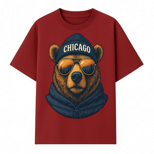 Vintage Chicago Bear Graphic Tee with Sunglasses and Mountains, Cozy Urban Wildlife Apparel - T-shirt 1758560002213.jpg