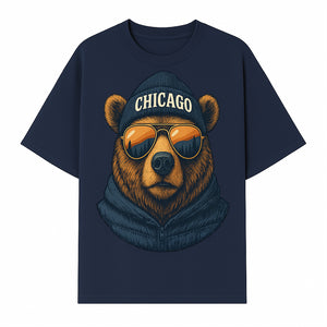 Vintage Chicago Bear Graphic Tee with Sunglasses and Mountains, Cozy Urban Wildlife Apparel - T-shirt 1758560002336.jpg