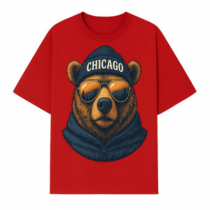 Vintage Chicago Bear Graphic Tee with Sunglasses and Mountains, Cozy Urban Wildlife Apparel - T-shirt 1758560002440.jpg