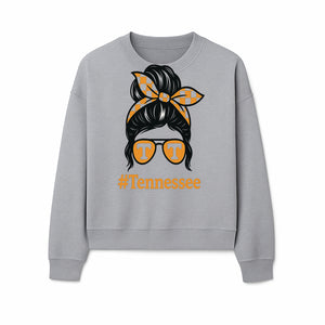Tennessee Fashion Tee with Retro Bun & Sunglasses - Trendy Gift for Vols Fans - Orange Checkered Bow Design - Sweatshirt 1758560002484.jpg