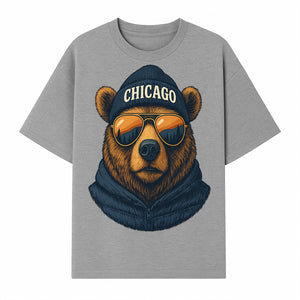 Vintage Chicago Bear Graphic Tee with Sunglasses and Mountains, Cozy Urban Wildlife Apparel - T-shirt 1758560002541.jpg