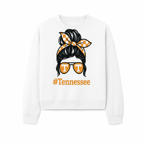 Tennessee Fashion Tee with Retro Bun & Sunglasses - Trendy Gift for Vols Fans - Orange Checkered Bow Design - Sweatshirt 1758560002598.jpg