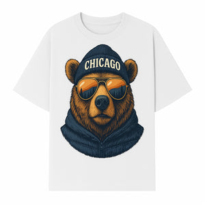 Vintage Chicago Bear Graphic Tee with Sunglasses and Mountains, Cozy Urban Wildlife Apparel - T-shirt 1758560002685.jpg