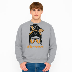 Tennessee Fashion Tee with Retro Bun & Sunglasses - Trendy Gift for Vols Fans - Orange Checkered Bow Design - Sweatshirt 1758560003716.jpg