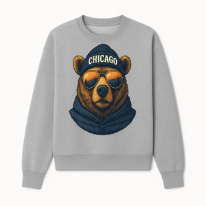 Vintage Chicago Bear Graphic Tee with Sunglasses and Mountains, Cozy Urban Wildlife Apparel - Sweatshirt 1758560004211.jpg