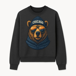 Vintage Chicago Bear Graphic Tee with Sunglasses and Mountains, Cozy Urban Wildlife Apparel - Sweatshirt 1758560004520.jpg