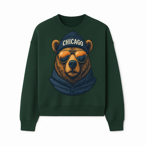 Vintage Chicago Bear Graphic Tee with Sunglasses and Mountains, Cozy Urban Wildlife Apparel - Sweatshirt 1758560004644.jpg