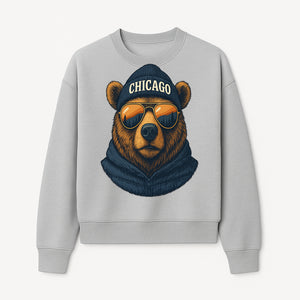 Vintage Chicago Bear Graphic Tee with Sunglasses and Mountains, Cozy Urban Wildlife Apparel - Sweatshirt 1758560004753.jpg