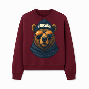Vintage Chicago Bear Graphic Tee with Sunglasses and Mountains, Cozy Urban Wildlife Apparel - Sweatshirt 1758560005171.jpg