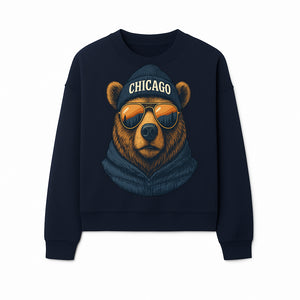 Vintage Chicago Bear Graphic Tee with Sunglasses and Mountains, Cozy Urban Wildlife Apparel - Sweatshirt 1758560005304.jpg