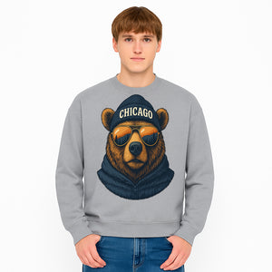 Vintage Chicago Bear Graphic Tee with Sunglasses and Mountains, Cozy Urban Wildlife Apparel - Sweatshirt 1758560006865.jpg