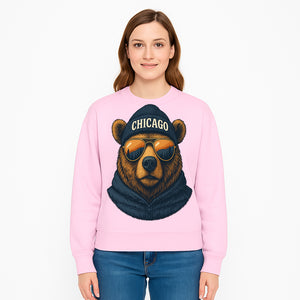 Vintage Chicago Bear Graphic Tee with Sunglasses and Mountains, Cozy Urban Wildlife Apparel - Sweatshirt 1758560007010.jpg