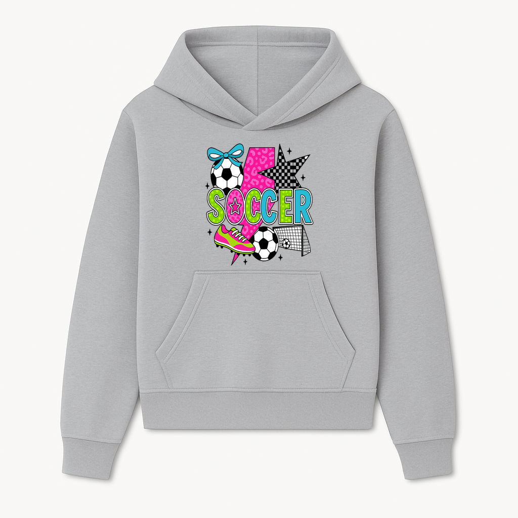 Colorful Soccer Theme Graphic Tee for Kids with Soccer Balls, Shoes, and Fun Designs - Perfect for Young Soccer Fans - Hoodie 1758560859326.jpg