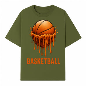 Dripping Orange Basketball Graphic Tee - Sporty Apparel for Basketball Fans & Players, Perfect Gift for Athletes - T-shirt 1758681892284.jpg