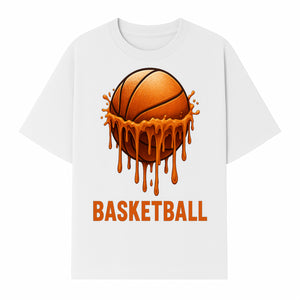 Dripping Orange Basketball Graphic Tee - Sporty Apparel for Basketball Fans & Players, Perfect Gift for Athletes - T-shirt 1758681893355.jpg