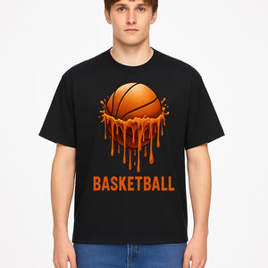 Dripping Orange Basketball Graphic Tee - Sporty Apparel for Basketball Fans & Players, Perfect Gift for Athletes - T-shirt 1758681894479.jpg