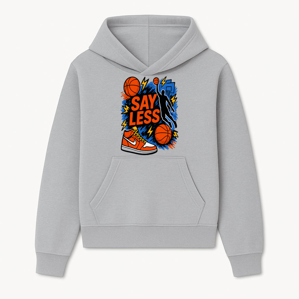 Basketball Say Less Graphic Tee with Slam Dunk Design and Nike Sneaker Art, Perfect for Sports Fans and Streetwear Enthusiasts - Hoodie 1758681895924.jpg