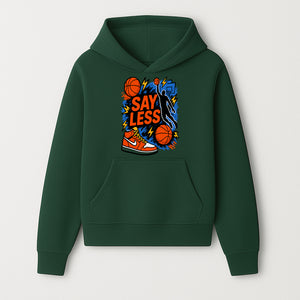Basketball Say Less Graphic Tee with Slam Dunk Design and Nike Sneaker Art, Perfect for Sports Fans and Streetwear Enthusiasts - Hoodie 1758681896359.jpg