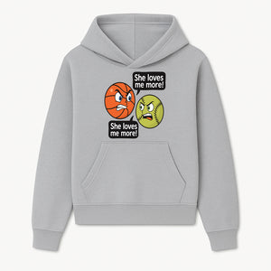 Funny Sports Rivalry Design: Basketball vs Softball 'She Loves Me More!' Cartoon Graphic Tee - Hoodie 1758681897074.jpg