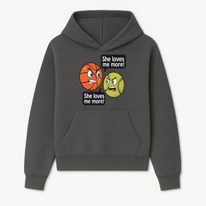 Funny Sports Rivalry Design: Basketball vs Softball 'She Loves Me More!' Cartoon Graphic Tee - Hoodie 1758681897354.jpg