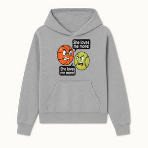Funny Sports Rivalry Design: Basketball vs Softball 'She Loves Me More!' Cartoon Graphic Tee - Hoodie 1758681897659.jpg
