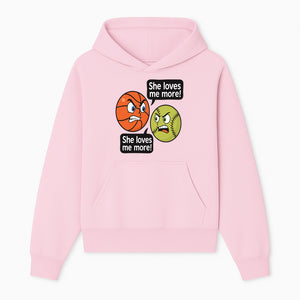 Funny Sports Rivalry Design: Basketball vs Softball 'She Loves Me More!' Cartoon Graphic Tee - Hoodie 1758681897928.jpg