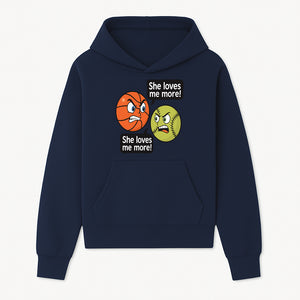 Funny Sports Rivalry Design: Basketball vs Softball 'She Loves Me More!' Cartoon Graphic Tee - Hoodie 1758681898206.jpg
