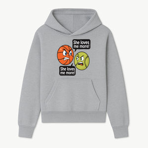 Funny Sports Rivalry Design: Basketball vs Softball 'She Loves Me More!' Cartoon Graphic Tee - Hoodie 1758681898499.jpg