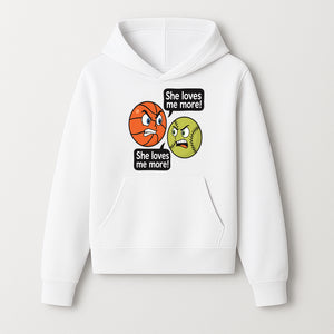 Funny Sports Rivalry Design: Basketball vs Softball 'She Loves Me More!' Cartoon Graphic Tee - Hoodie 1758681898667.jpg