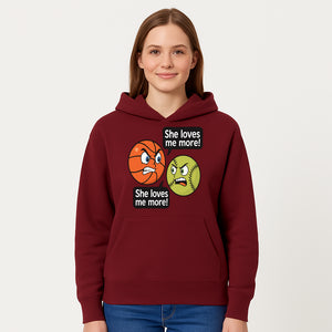 Funny Sports Rivalry Design: Basketball vs Softball 'She Loves Me More!' Cartoon Graphic Tee - Hoodie 1758681899964.jpg