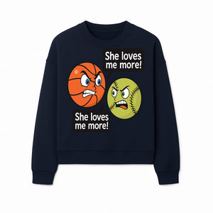 Funny Sports Rivalry Design: Basketball vs Softball 'She Loves Me More!' Cartoon Graphic Tee - Sweatshirt 1758681904004.jpg