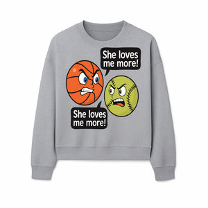 Funny Sports Rivalry Design: Basketball vs Softball 'She Loves Me More!' Cartoon Graphic Tee - Sweatshirt 1758681904280.jpg