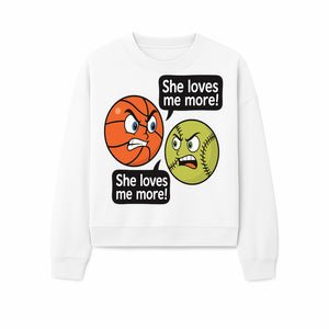 Funny Sports Rivalry Design: Basketball vs Softball 'She Loves Me More!' Cartoon Graphic Tee - Sweatshirt 1758681904402.jpg