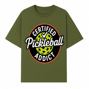 Certified Pickleball Addict T-Shirt | Pickleball Fan Apparel | Funny Sports Gift for Players | Green Paddle Ball Design - T-shirt 1758685032545.jpg
