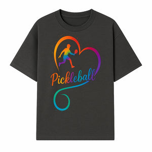 Rainbow Pickleball Heart Design T-Shirt, Vibrant Pickleball Apparel for Lovers of the Sport, Perfect Gift for Players - T-shirt 1758685037185.jpg