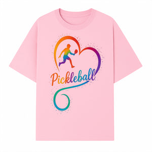 Rainbow Pickleball Heart Design T-Shirt, Vibrant Pickleball Apparel for Lovers of the Sport, Perfect Gift for Players - T-shirt 1758685037715.jpg