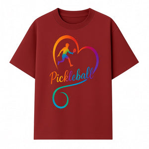 Rainbow Pickleball Heart Design T-Shirt, Vibrant Pickleball Apparel for Lovers of the Sport, Perfect Gift for Players - T-shirt 1758685037851.jpg
