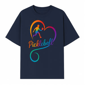 Rainbow Pickleball Heart Design T-Shirt, Vibrant Pickleball Apparel for Lovers of the Sport, Perfect Gift for Players - T-shirt 1758685037968.jpg