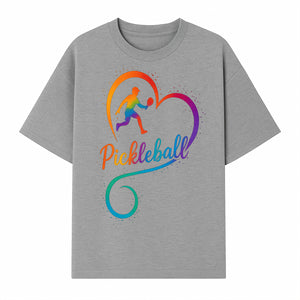 Rainbow Pickleball Heart Design T-Shirt, Vibrant Pickleball Apparel for Lovers of the Sport, Perfect Gift for Players - T-shirt 1758685038244.jpg