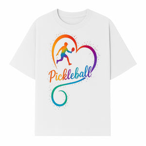 Rainbow Pickleball Heart Design T-Shirt, Vibrant Pickleball Apparel for Lovers of the Sport, Perfect Gift for Players - T-shirt 1758685038396.jpg