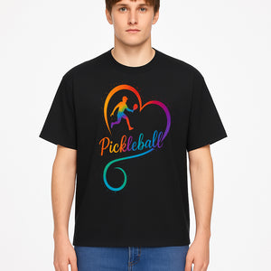 Rainbow Pickleball Heart Design T-Shirt, Vibrant Pickleball Apparel for Lovers of the Sport, Perfect Gift for Players - T-shirt 1758685039527.jpg