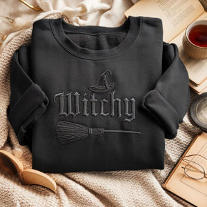 Witchy Embroidered Tone On Tone Sweatshirt Halloween Embroidery Shirt Sarcasm Shirt Dark Humor Witches Wiccan 1758700453875.jpg