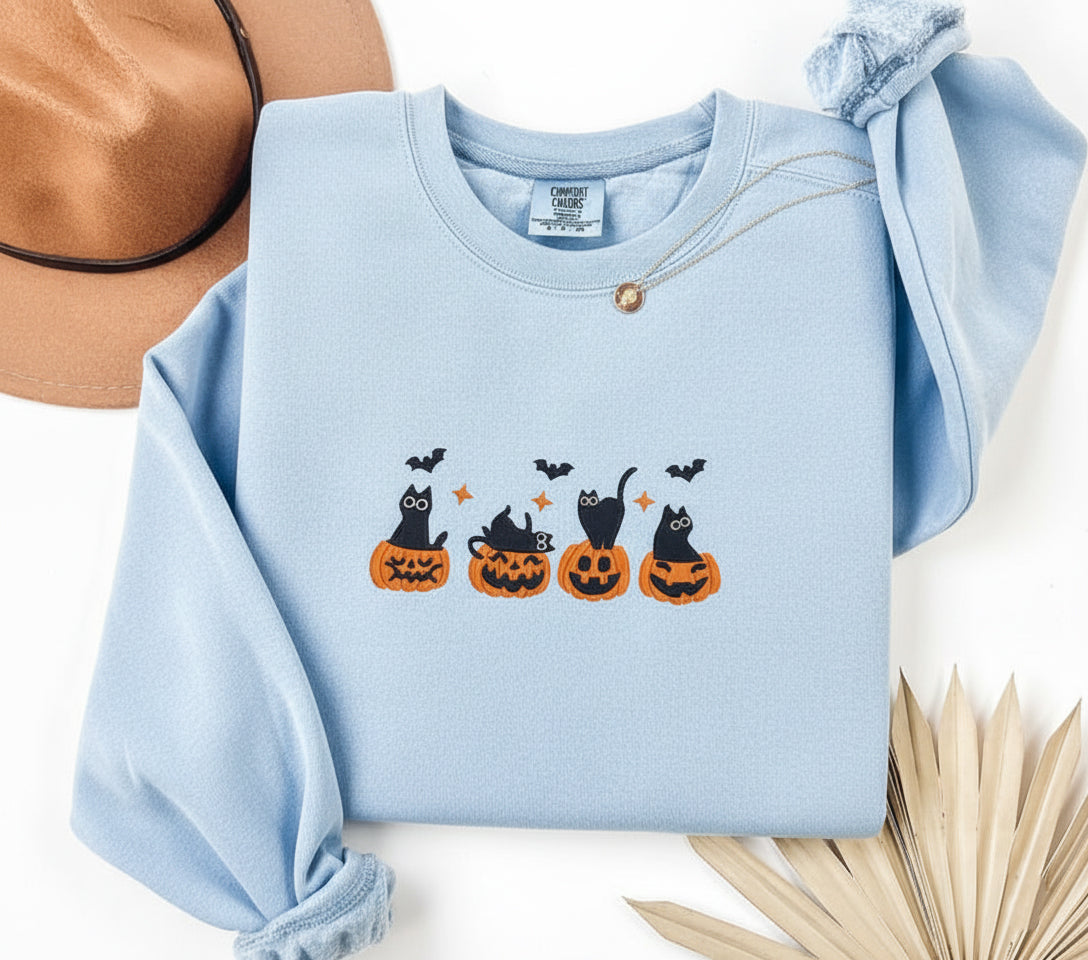 Halloween Cat Pumpkin Embroidery Sweatshirtcute Black Cat  Pumpkin Teefall Apparelcozy Fall Fashioncat Lovers Halloween 1758701262466.jpg