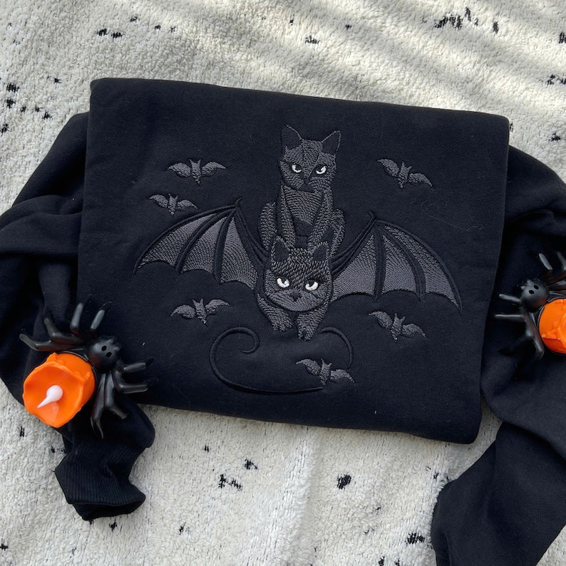 Embroidered Halloween Black Cat Sweatshirt Halloween Teebats Shirt Dark Humor Gothic Style Bat Teetop Cat Lover Gifttrendy Spooky Season 1758705505074.jpg