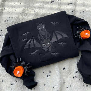 Embroidered Halloween Black Cat Sweatshirt Halloween Teebats Shirt Dark Humor Gothic Style Bat Teetop Cat Lover Gifttrendy Spooky Season 1758705505680.jpg