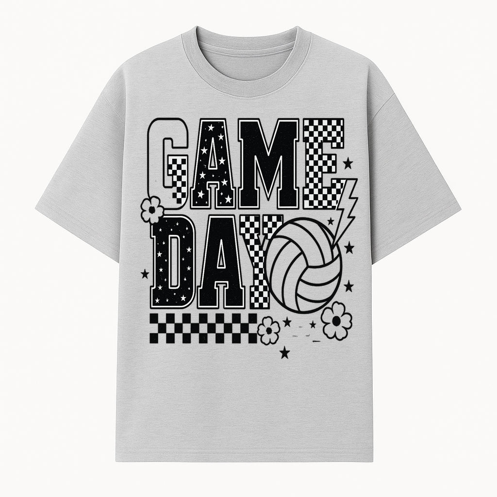 Game Day Volleyball T-Shirt, Sports Fans Tee, Checkered Pattern, Athletic Apparel, Fun Gift for Coaches, Players, and Cheerleaders - T-shirt 1758728326810.jpg